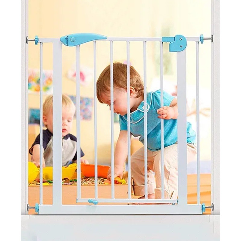 Safe-O-Kid Adjustable One-Year Warranty Baby Safety Gate (75-105 cm)  Durable Metal Child Gate for Kids, Dog Gate, Baby Gate with 2-Way Auto-Close, Secret Lock, No Drill Required (Blue)