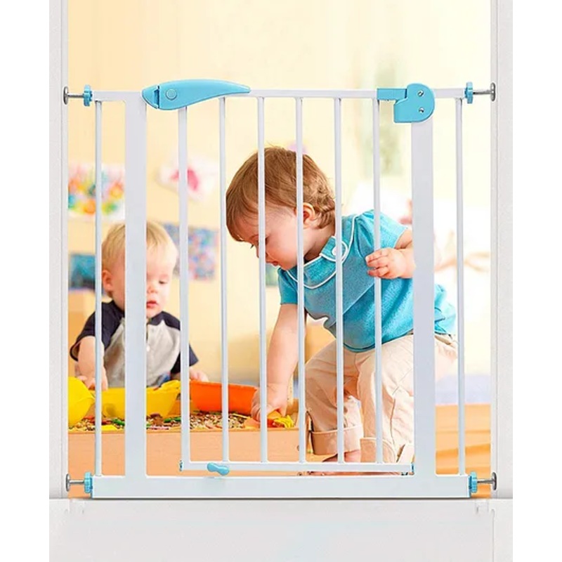Safe-O-Kid Adjustable One-Year Warranty Baby Safety Gate (75-85 cm)  Durable Metal Child Gate for Kids, Dog Gate, Baby Gate with 2-Way Auto-Close, Secret Lock, No Drill Required (Blue)