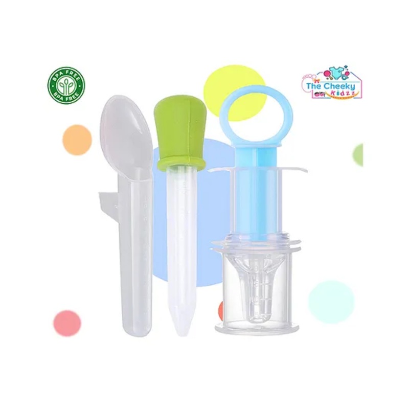 The Cheeky Kidzz Baby Multi-Functional Smart Medicine Needle Feeder Squeeze Medicine Dropper with Baby Liquid Dropper and Baby Marking Spoon Feeder BPA Free (BLUE)