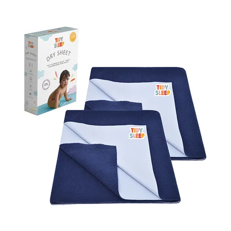 TIDY SLEEP Waterproof Baby Bed Protector Dry Sheet For New Born Babies- Midnight Blue  Pack of 2 (Large)
