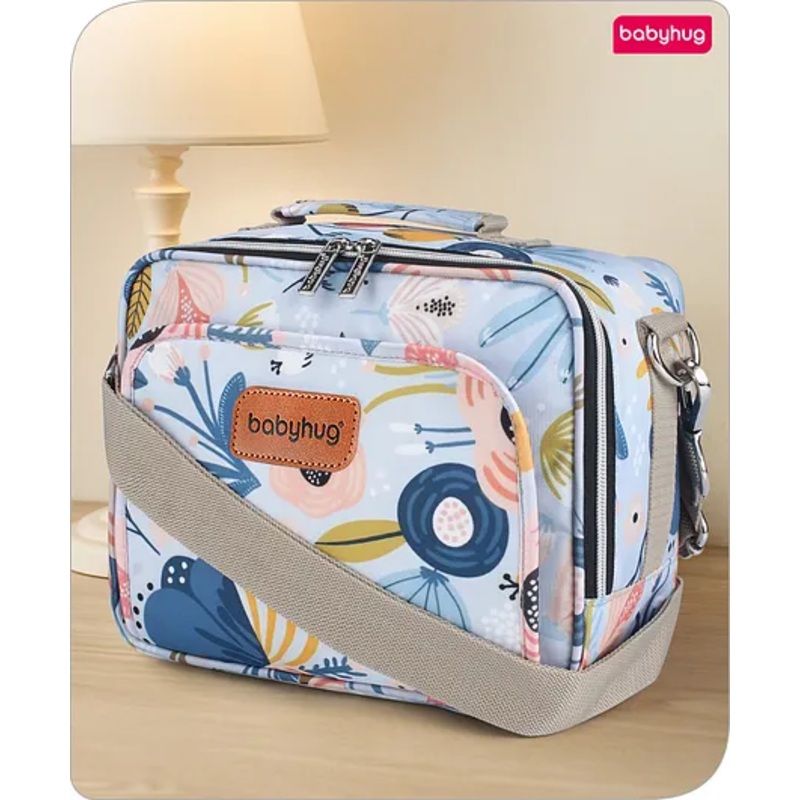 Babyhug Mini Travel Diaper Sling Bag Floral Print – Light Blue