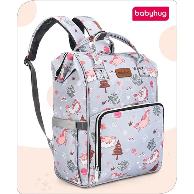 Babyhug Multipurpose Spacious Diaper Backpack Unicorn Print – Charcoal Grey