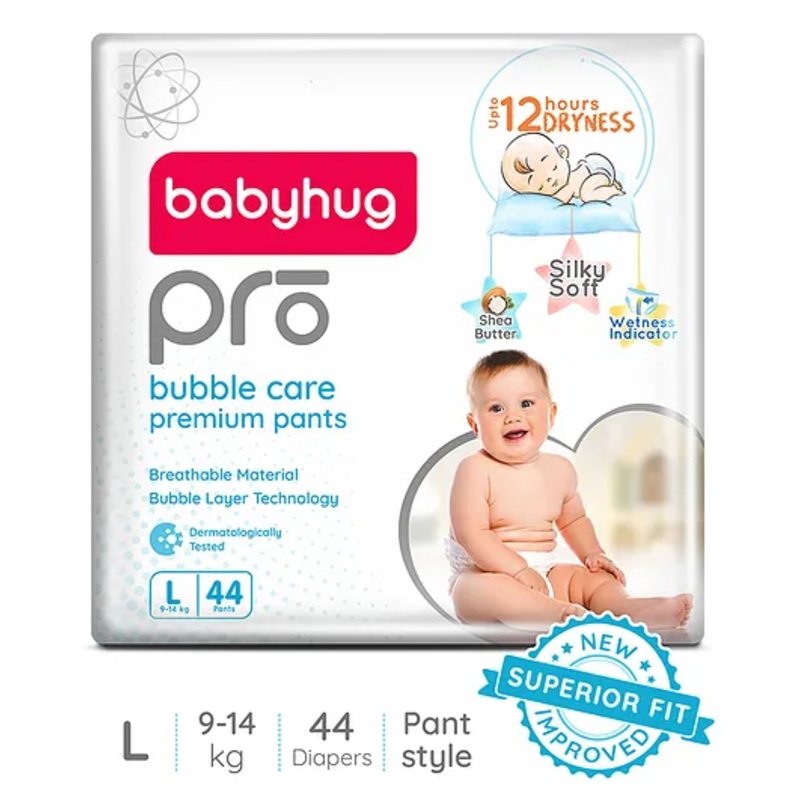 Babyhug Pro Bubble Care Premium Pant Style Diaper Large (L) Size – 44 Pieces – New & Improved Superior Fit