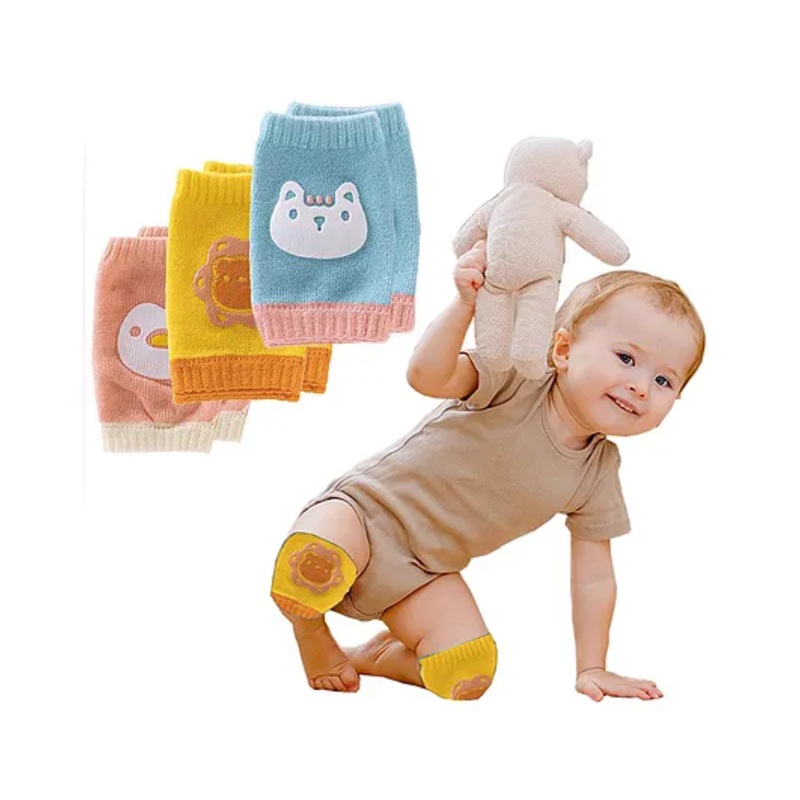 Babymoon Designer Baby Kneepads for Protection Knee Pads for Crawling, Anti-Slip Safety Protector Pack of 3 – Multi