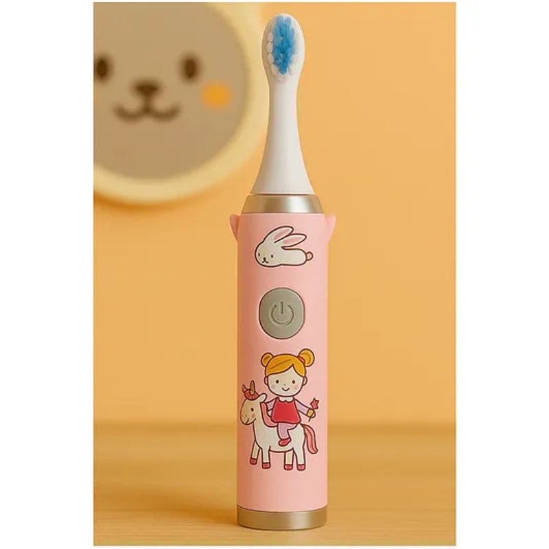 Badal Kidz Children’s Electric Toothbrush with Cartoon Characters, Soft Bristles Battery Operated Kids Cartoonic – Pink