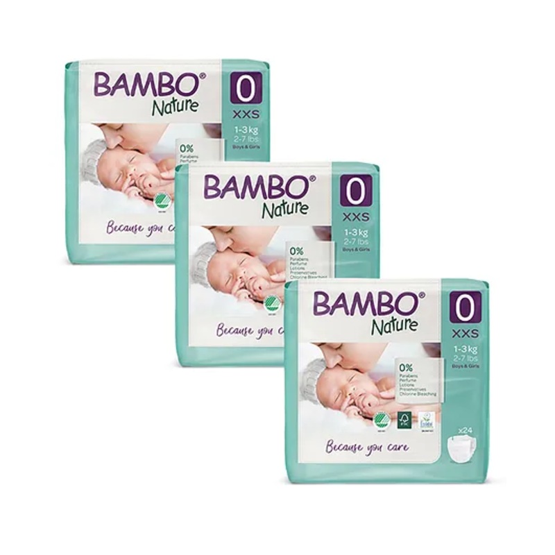 Bambo Nature Eco Friendly Tape Diapers with Wetness Indicator XXS Size Pack Of 3 – 72 Pieces