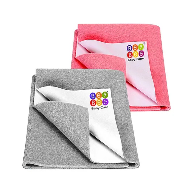 BeyBee Anti Piling Fleece Extra Absorbent Quick Dry Sheet for Baby Baby Bed Protector Waterproof Baby Sheet – Small Combo Grey Salmon Rose