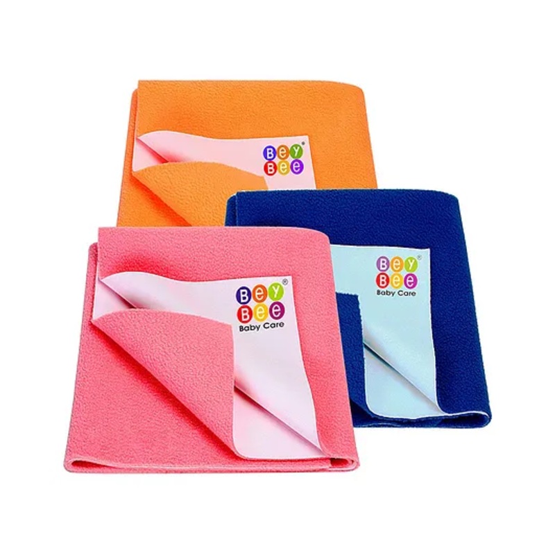 BeyBee Waterproof Sheet Extra Absorbent Fastest Dry Sheet for Baby AntiPiling Fleece Baby Bed Protector Small Size Pack of 3 – Salmon Rose Royal Blue & Peach
