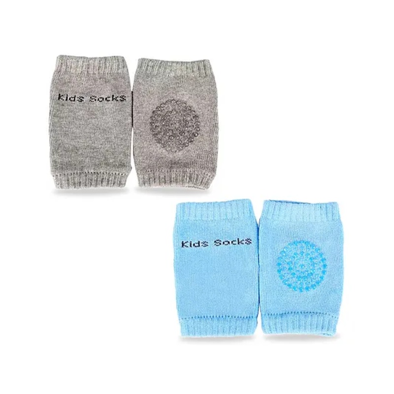 Chinmay Kids Knee Pads with Anti-Slip Padded Stretchable Elastic Cotton Soft Comfortable Pack of 2 -Grey & Sky Blue
