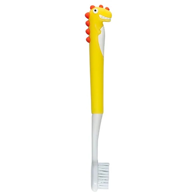 Dino Toothbrush with Storage Case and Silicone Grip Soft Bristles – Yellow