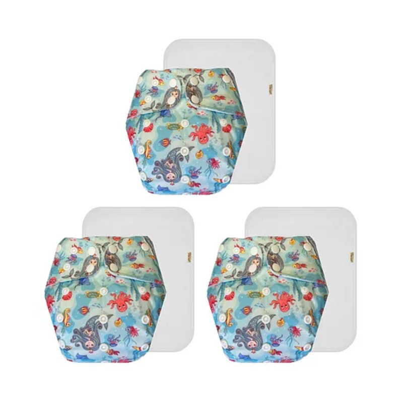 Dumbledo Cloth Diaper Reusable Adjustable Free Size Leak Proof Eco-Friendly Quick Dry Unisex Without Insert Pack of 3 – Blue