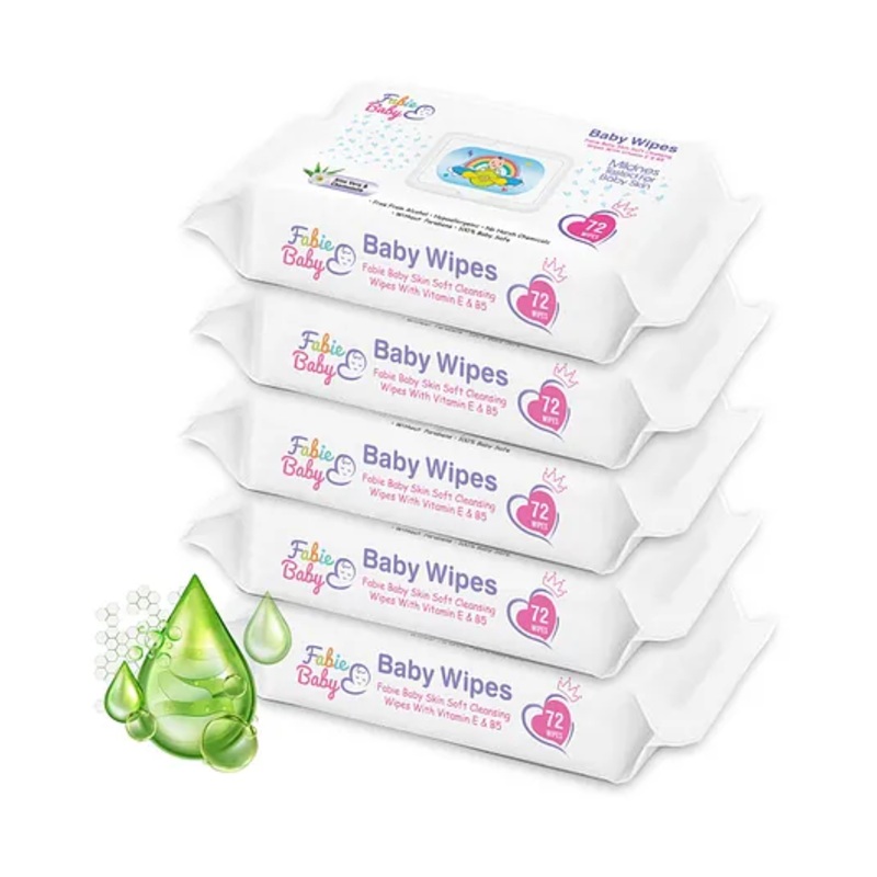 Fabie Baby SkinSoft Baby Cleansing Wipes (72Pcs) With Free One Pack Wipes – Pack of 5