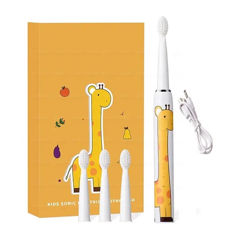 FunBlast Giraffe Themed Electric Toothbrush with 3 Replacement Brush Heads & Charger