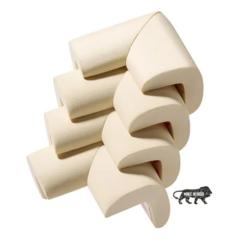 Kids Station Corner Guards for Baby Safety  Pack of 4 L-Shape Rubber Protectors for Sharp Furniture Edges  BPA Free (Beige)