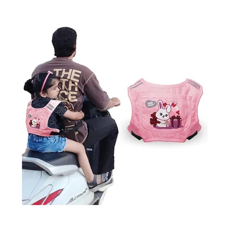 Kids Station Scooter Safety Belt for Children  Pink  Portable & Adjustable Two-Wheeler Harness for Child Passengers  Bike Riding Belt for Boys & Girls