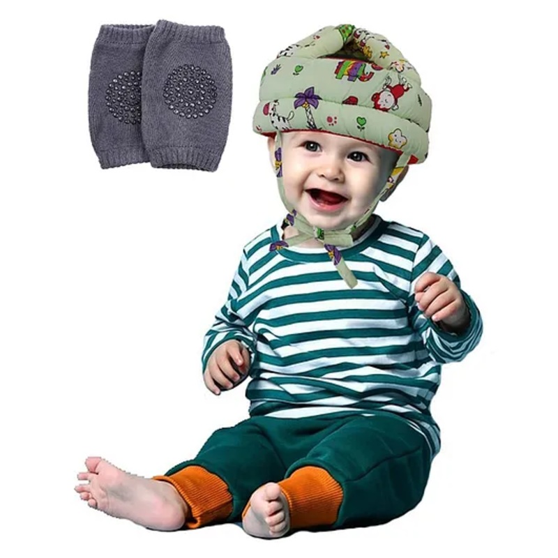 Luvlittle Adjustable Cushioned Baby Safety Helmet with Elbow & Knee Protection Pads (Color and Print May Vary)