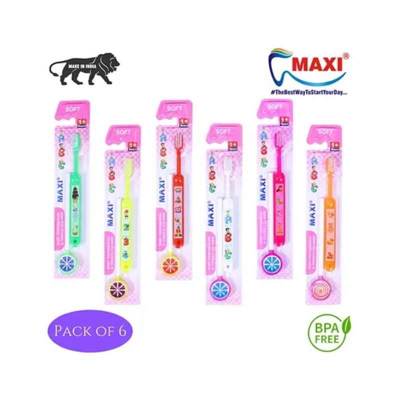 MAXI ABC Baby Toothbrush and Tongue Cleaner-Oral Hygiene Kit Pack of 6 – Multicolour