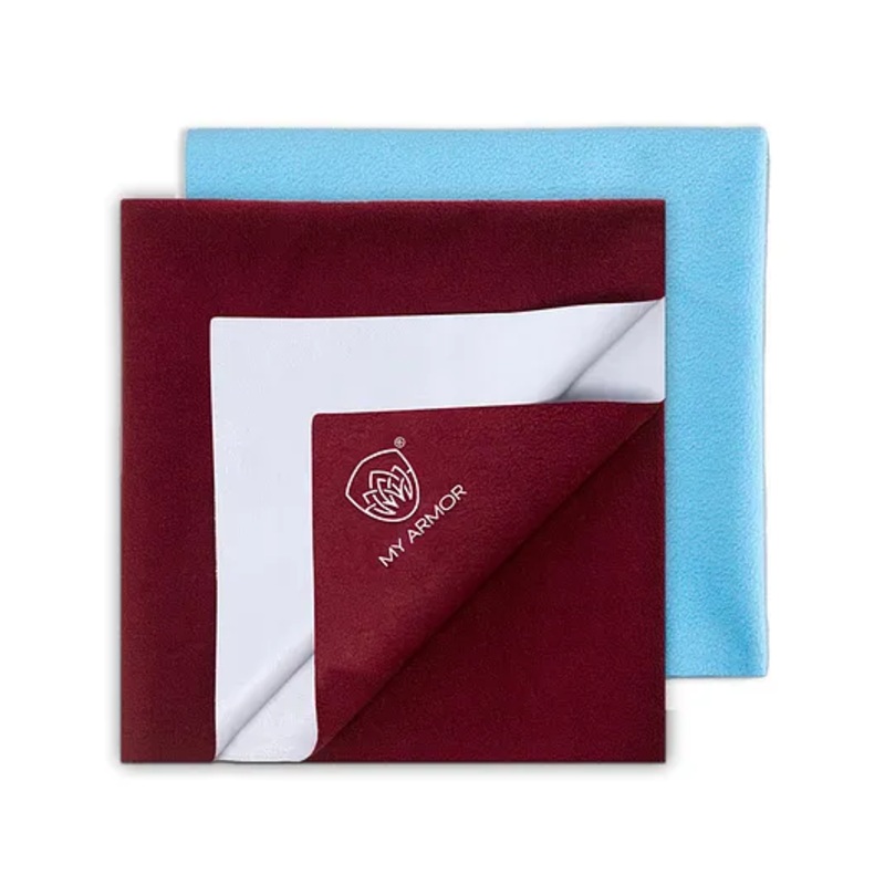 MY ARMOR Baby Quick Drying Mattress Protector Medium Pack of 2 – Maroon & Sky Blue