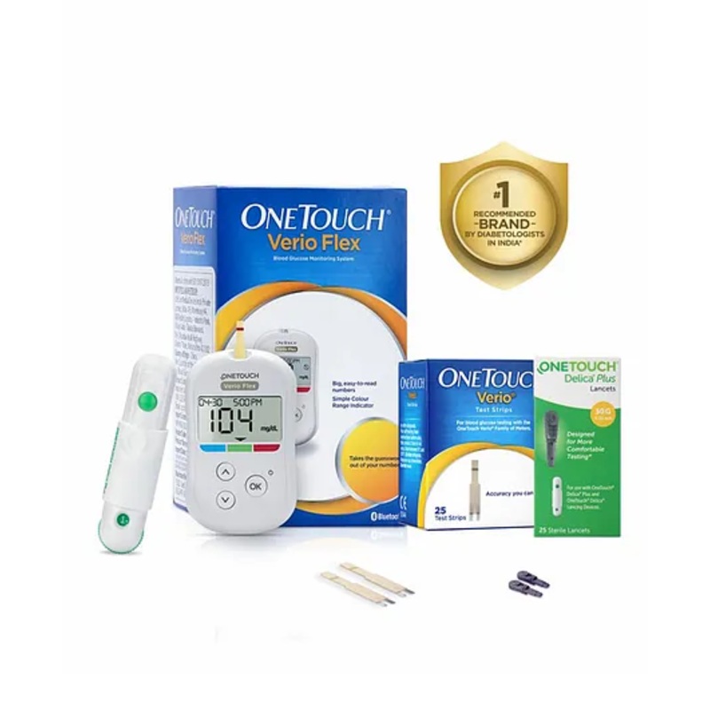 Onetouch Verio Flex Glucometer With 25 Test Strips & 25 Additional Lancets