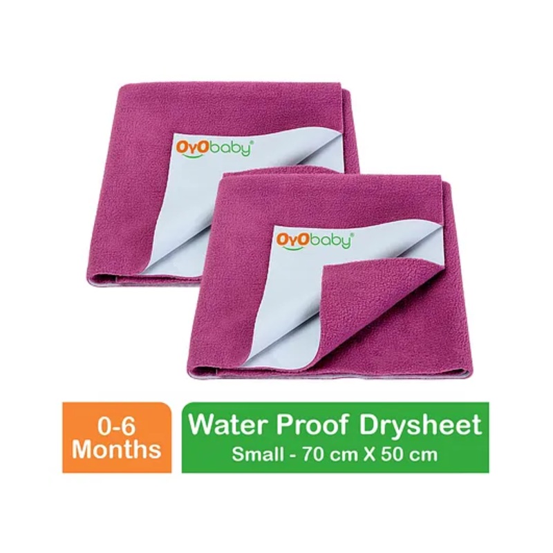 OYO BABY Anti-Piling Fleece Extra Absorbent Instant Dry Sheet, Baby Bed Protector, Waterproof Sheet, Small (70cm x 50cm), Pack of 2 – Rani Pink