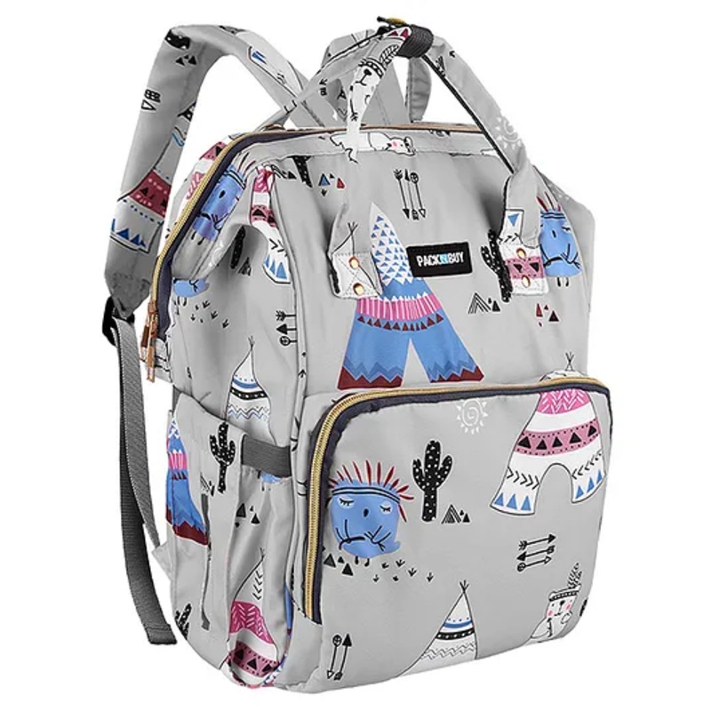 PACKNBUY Diaper Bag Backpack Print Baby Bag – Grey