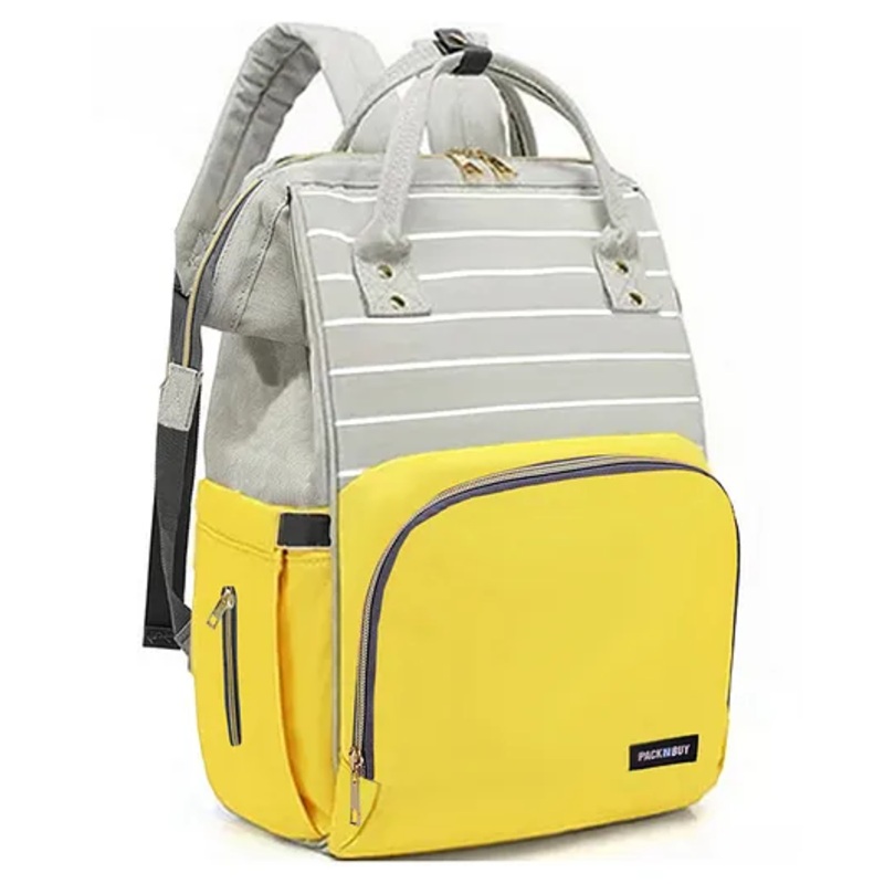 PACKNBUY Diaper Bag Backpack Stylish Stripe Pattern Baby Travel Bag  Yellow