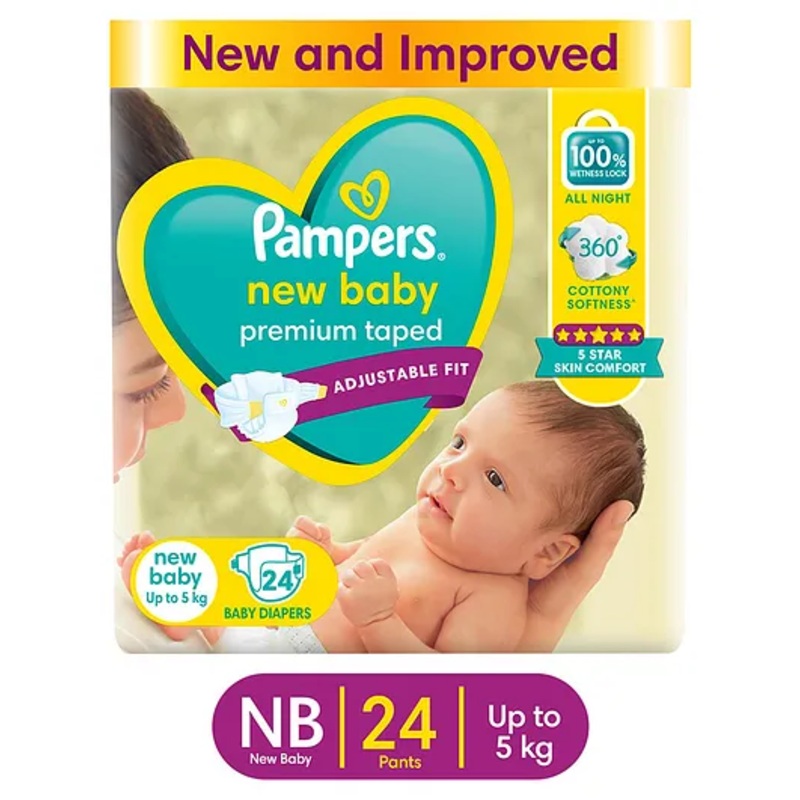 Pampers Active Baby Diapers, New Born, Extra Small, (NB, XS) size, 24 Count, Taped style diaper