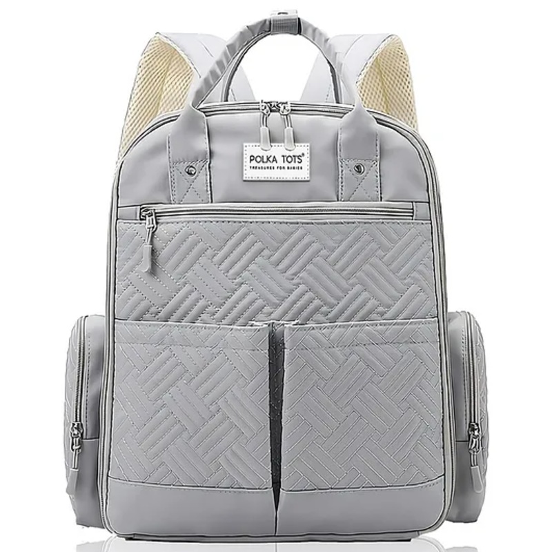 Polka Tots Premium Large Capacity ChicClass Diaper Bag – Multifunctional Travel Diaper BackPack With 10+ Pockets for Parents – Solid Grey