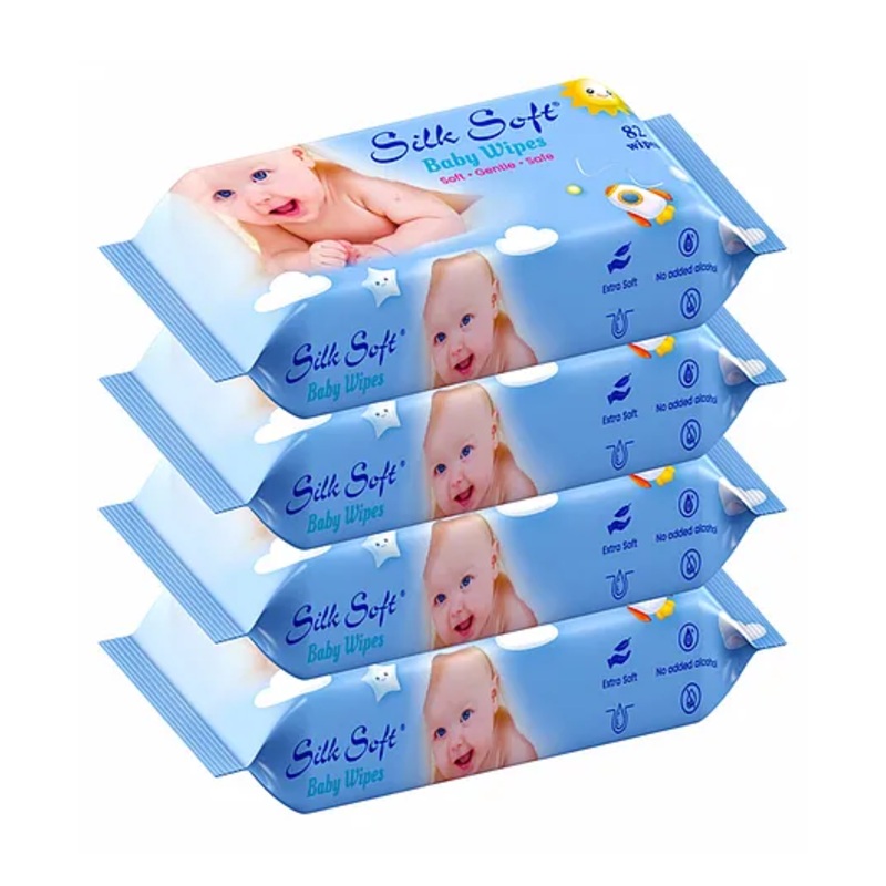 Silk Soft Baby Wet Wipes Without-Lid 82Pcs (Pack of 4)