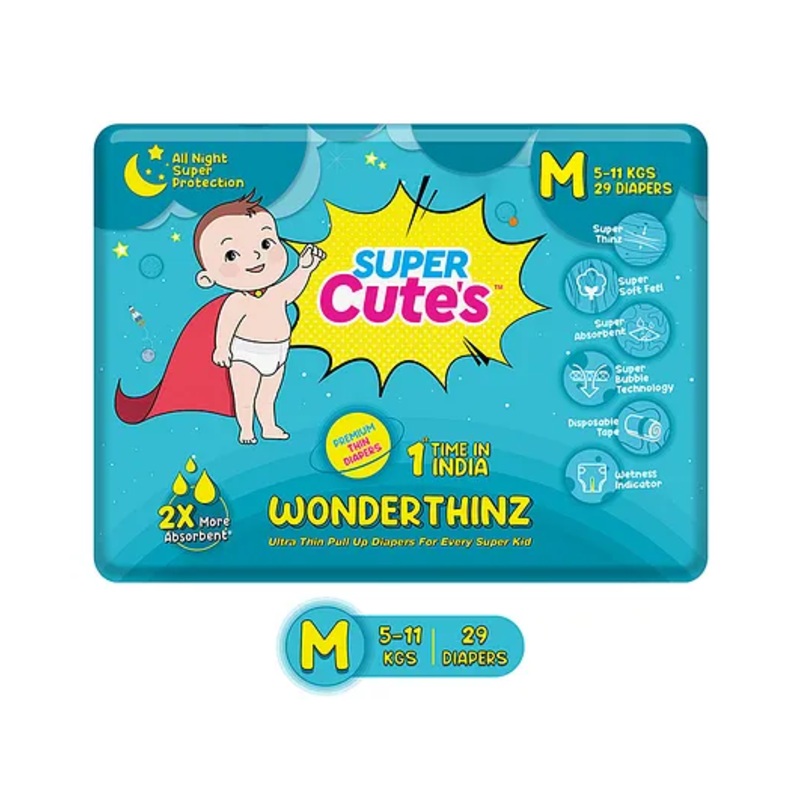 Super Cute’s Premium Ultra Thin Diaper Pants with Wetness Indicator Medium – 29 Pieces