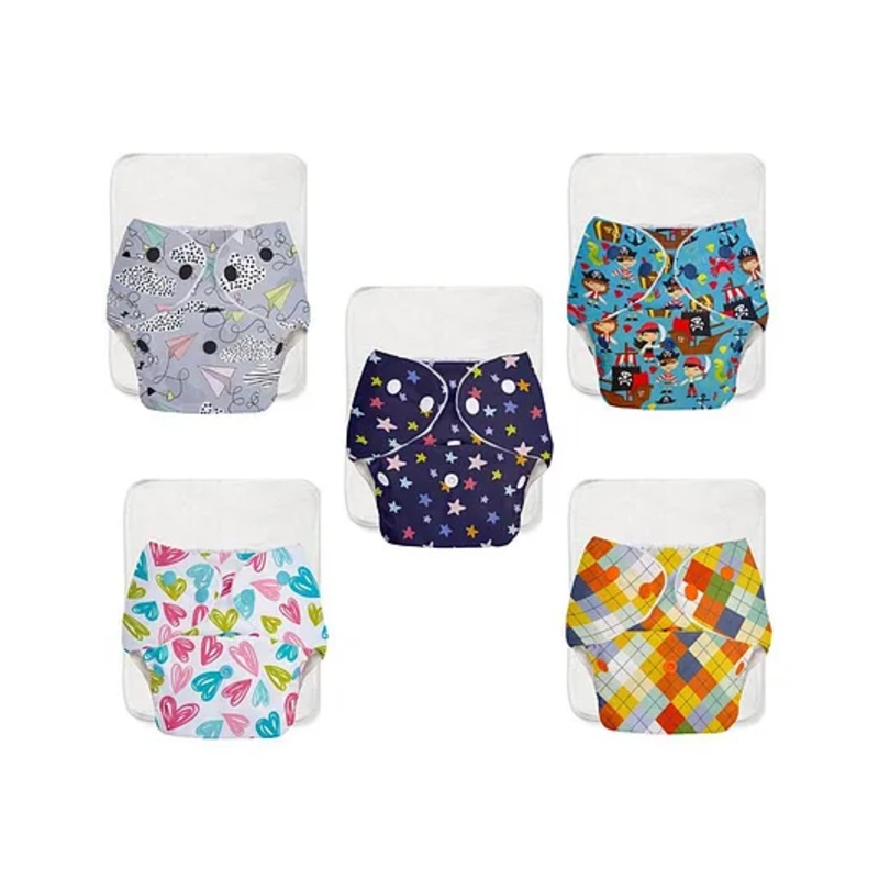SuperBottoms BASIC Reusable Cloth Diaper for babies 0-3 Years | Freesize Adjustable, Washable and Reusable Cloth Diaper for babies | Shell with insert | Pack of 5