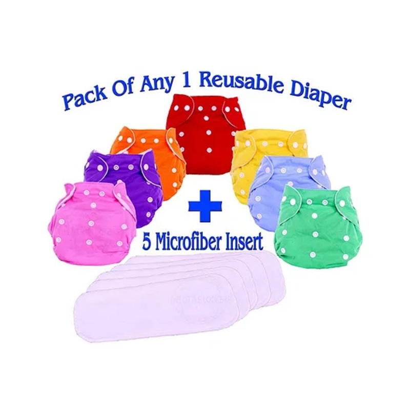 The Little Lookers Reusable & Adjustable Cloth Diaper with 5 Inserts ( Colour May Vary)