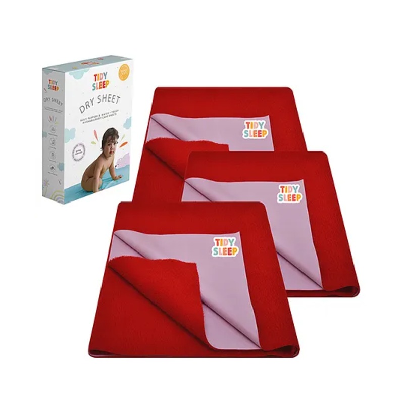 TIDY SLEEP Waterproof Baby Bed Protector Dry Sheet For New Born Babies- Cherry Red Pack of 3 (Medium)