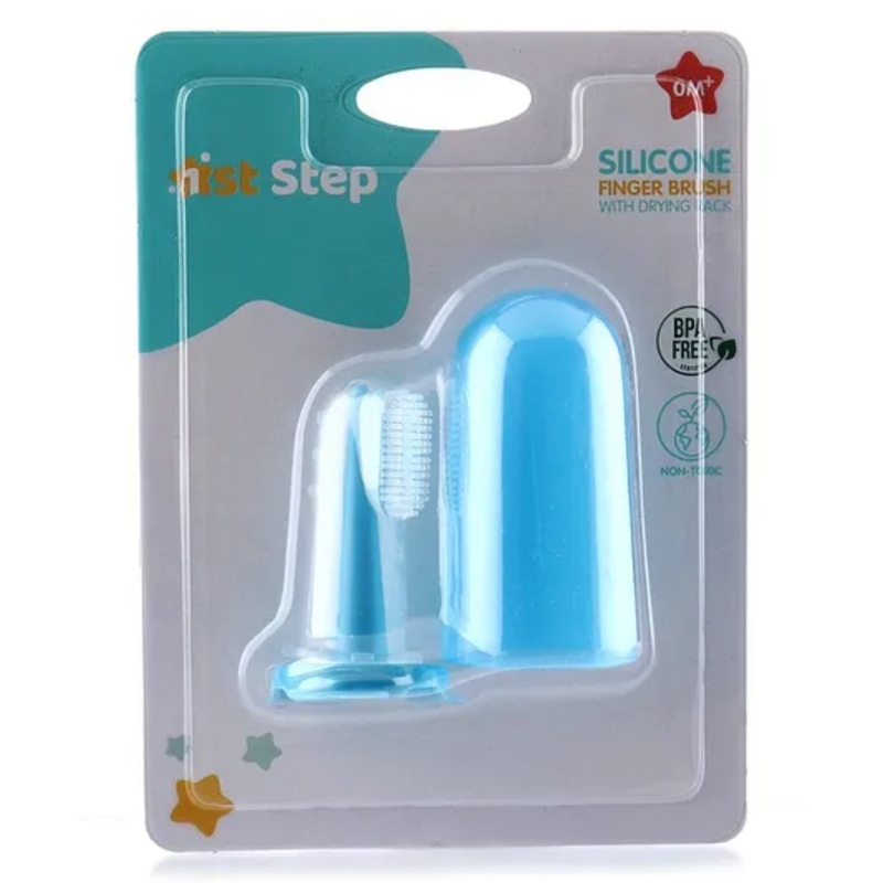 1st Step Silicone Finger Brush With Drying Rack – Blue