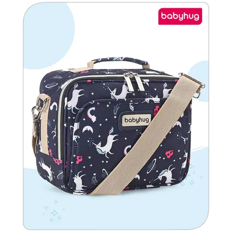Babyhug Mini Travel Diaper Sling Bag Unicorn Theme- Blue