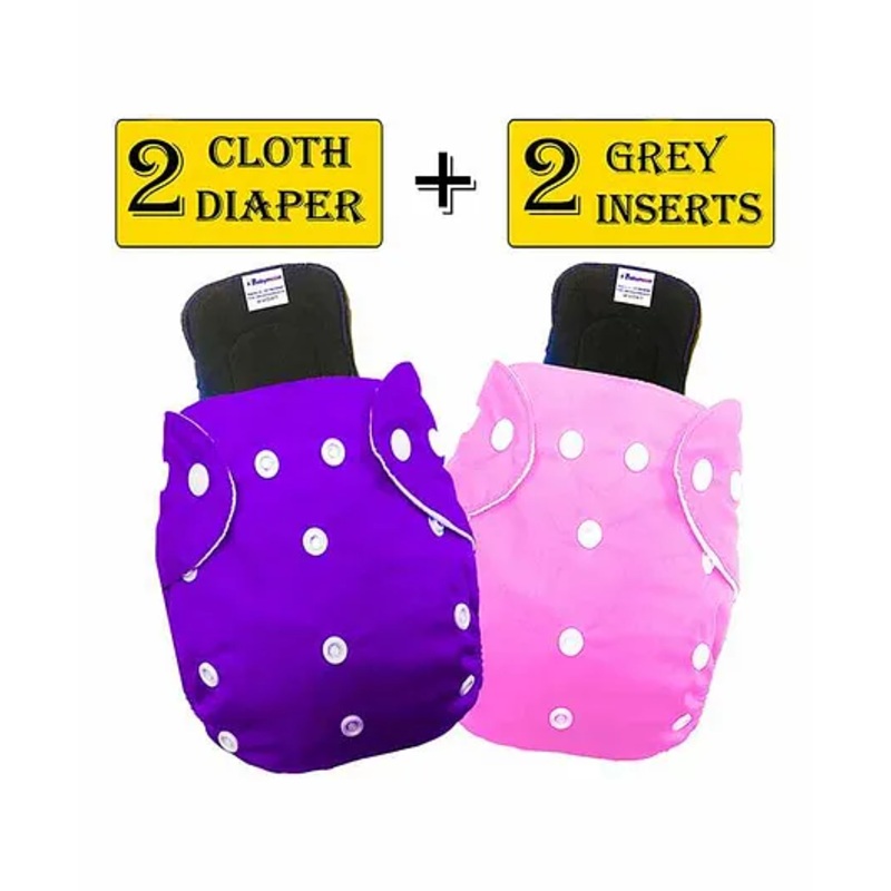 Babymoon Washable & Reusable Cloth Diaper Pocket With Bamboo Charcoal Insert Pack of 4 – Pink Purple