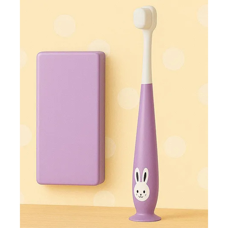Badal Kidz Kids Bunny Toothbrush with Soft Silicone Head, Stand – Up Base – Purple