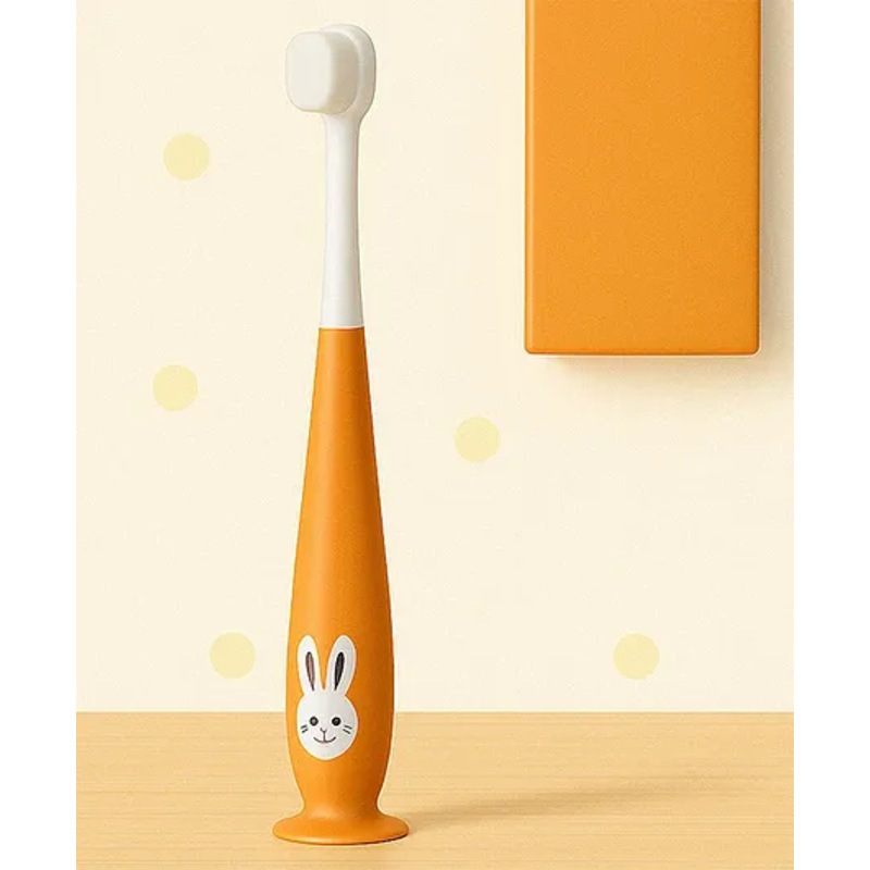 Badal Kidz Kids Bunny Toothbrush with Soft Silicone Head, Stand – Up Base – Yellow