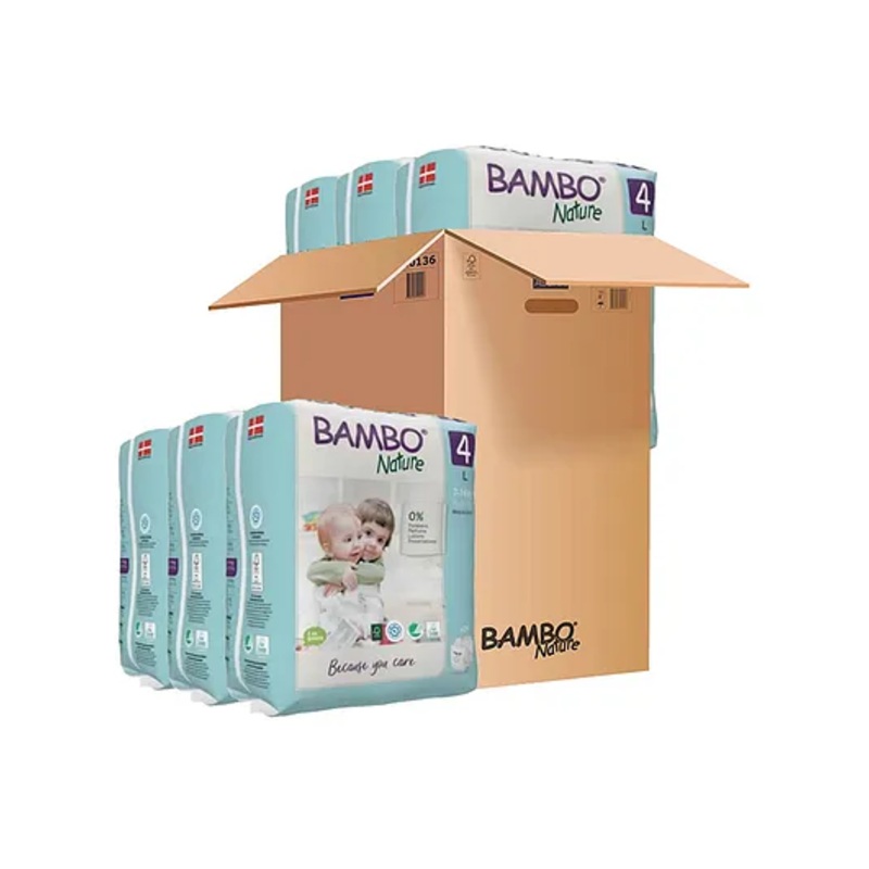 Bambo Nature Eco Friendly Tape Diapers with Wetness Indicator Large Size Pack of 6 – 144 Pieces