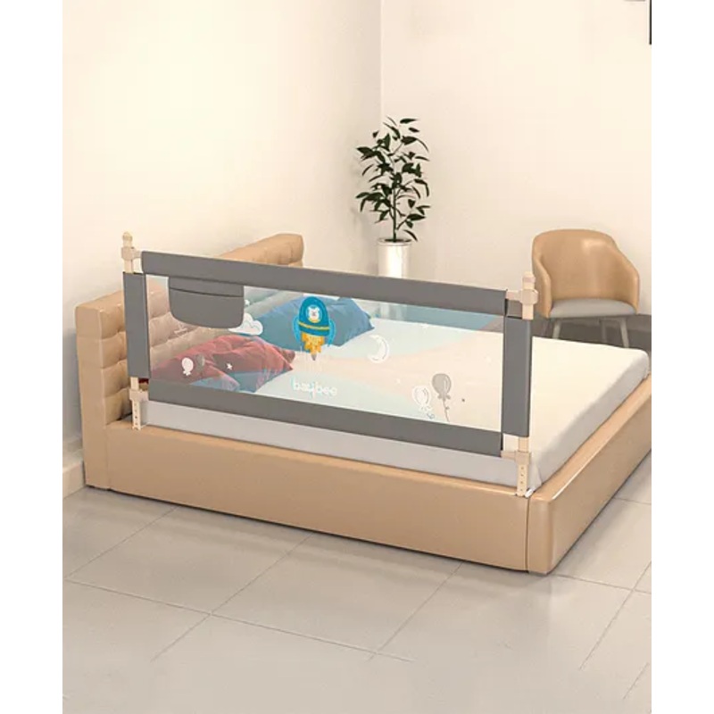 BAYBEE Baby Bed Rails Guard Barrier for Baby Kids Safety, Foldable Bed Rail Falling Protector Fence with 7 Adjustable Height (180×63 cm, Grey) – (Color & Design May Vary)