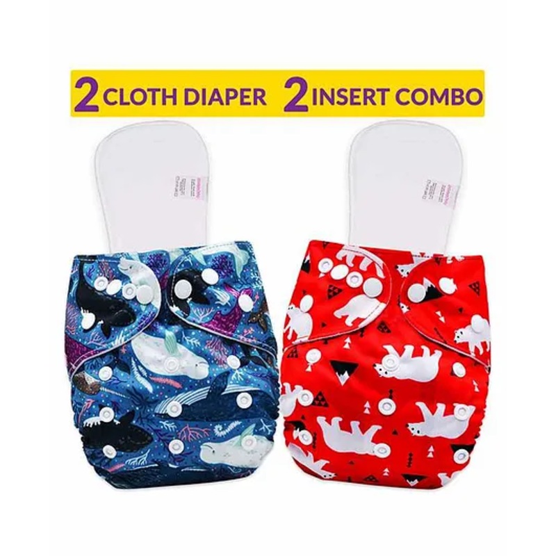 Bembika Reusable Cloth Diapers With Inserts Multi Print Pack of 2 – Blue Red