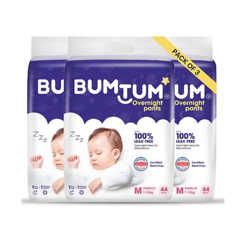 Bumtum Overnight Diaper Pants with Chamomile Microbial Layer Leak Protection & Rash Control Pack of 3 – 132 Pieces