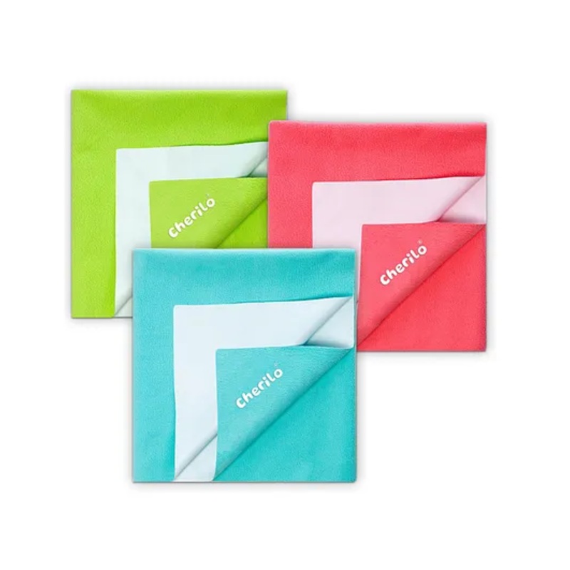 Cherilo Waterproof Reusable Baby Dry Sheet Large, Pack of 3 – Sea Green Pista Green & Salmon Rose