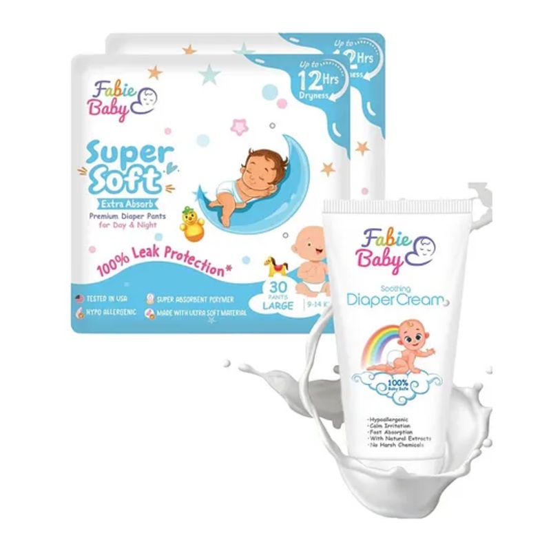Fabie Baby Diaper Pants Large (30pcs) with Diaper Cream (50ml) Combo – Pack of 2