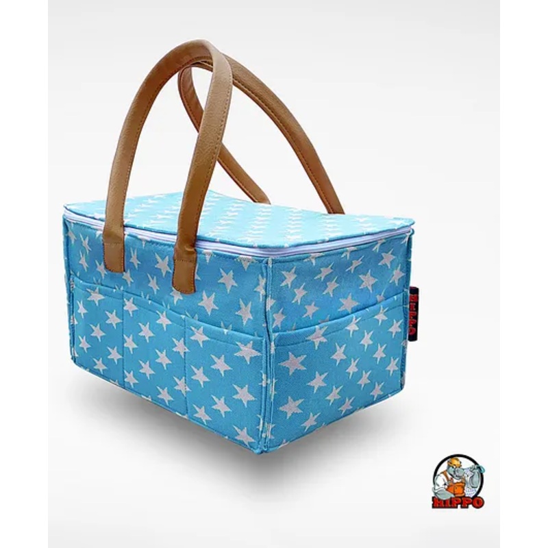 Hippo Diaper Caddy with Lid – Blue