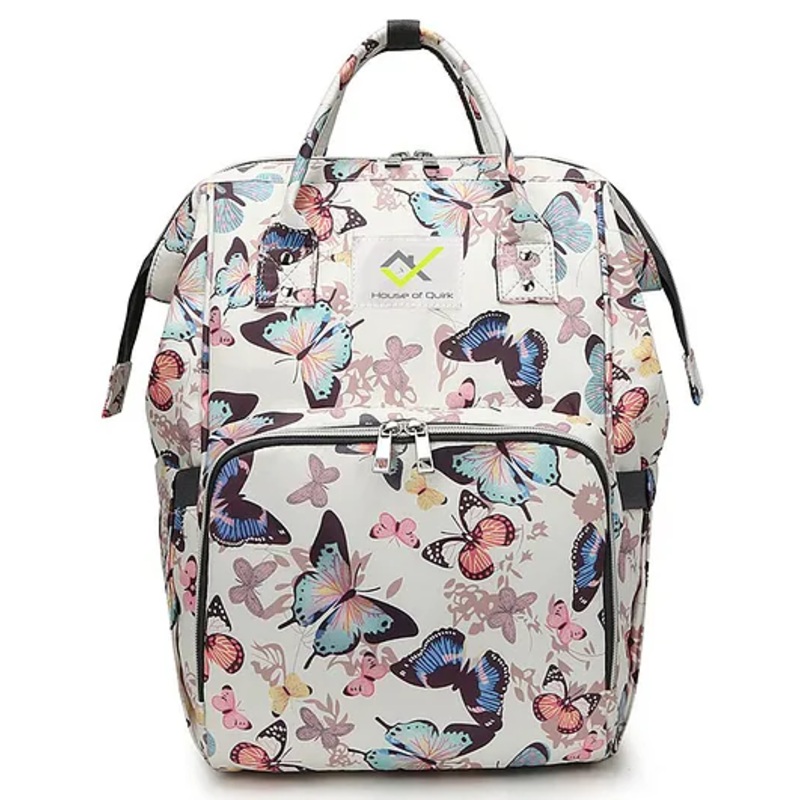 House of Quirk Baby Diaper Bag Maternity Backpack – White Butterfly