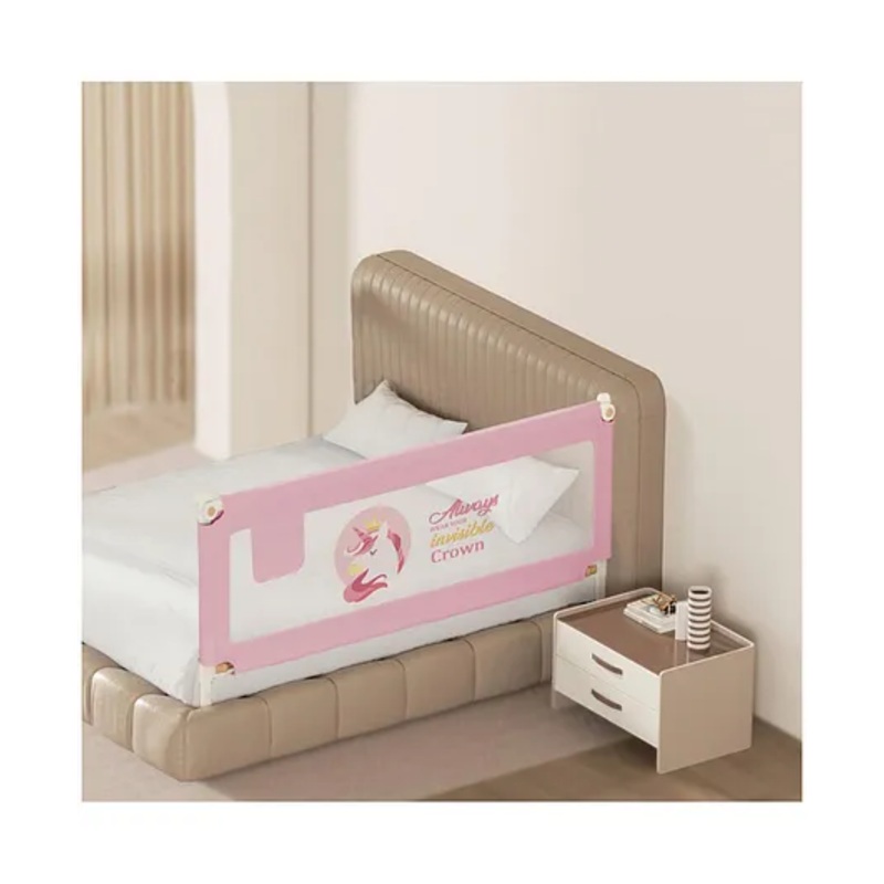 Kids Station Bed Rail (180 x 80 cm, 1 Side, Pink, with Pocket)  Patently Designed for Baby Safety