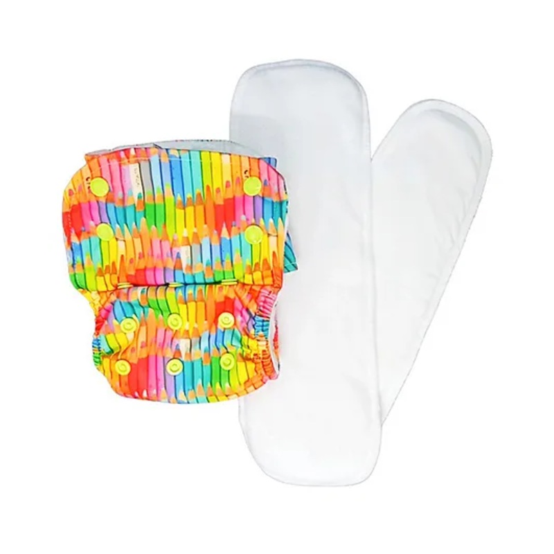 Kindermum Colourful Art Nano AIO Cloth Diaper with 2 organic cotton inserts- Multicolour
