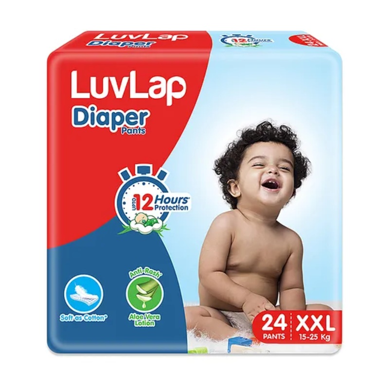 LuvLap Diaper Pants XXL, 15-25kg, 24 Count, Baby Diaper Pants, with Aloe Vera Lotion for Rash Protection, upto 12 Hour protection, White