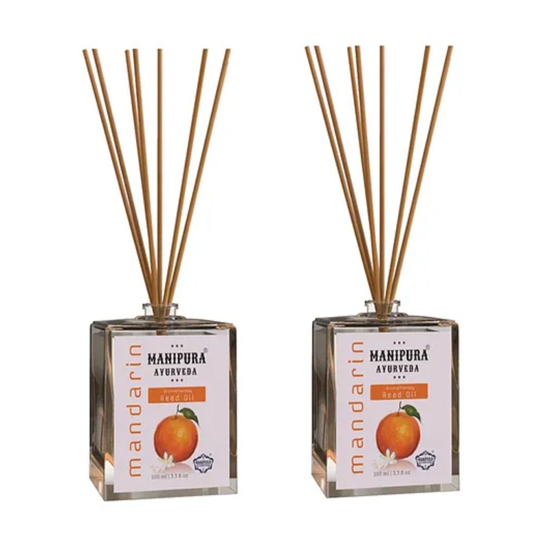 Manipura Ayurveda Aromatherapy Mandarin Reed Diffuser Set Pack of 2 – Brown